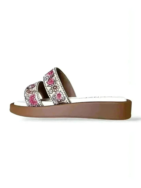 Two Strap Flowery Thread Work Embroidered Slider - cunei